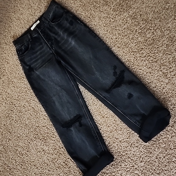 Kancan high rise Charcoal black Wash High Rise Torn Straight Jeans 90s 7 27 NWOT - Picture 14 of 16